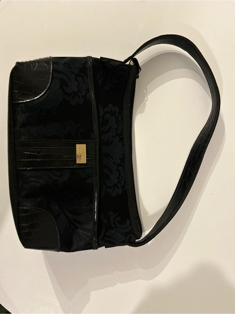 Vintage Cornell Black Patterned Shoulder Bag with Gold Accent